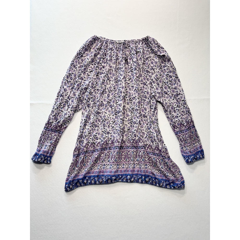 Lucky Brand Blouse Womens 2X Plus Purple Scoop Neck Long Sleeve Floral Tunic Top